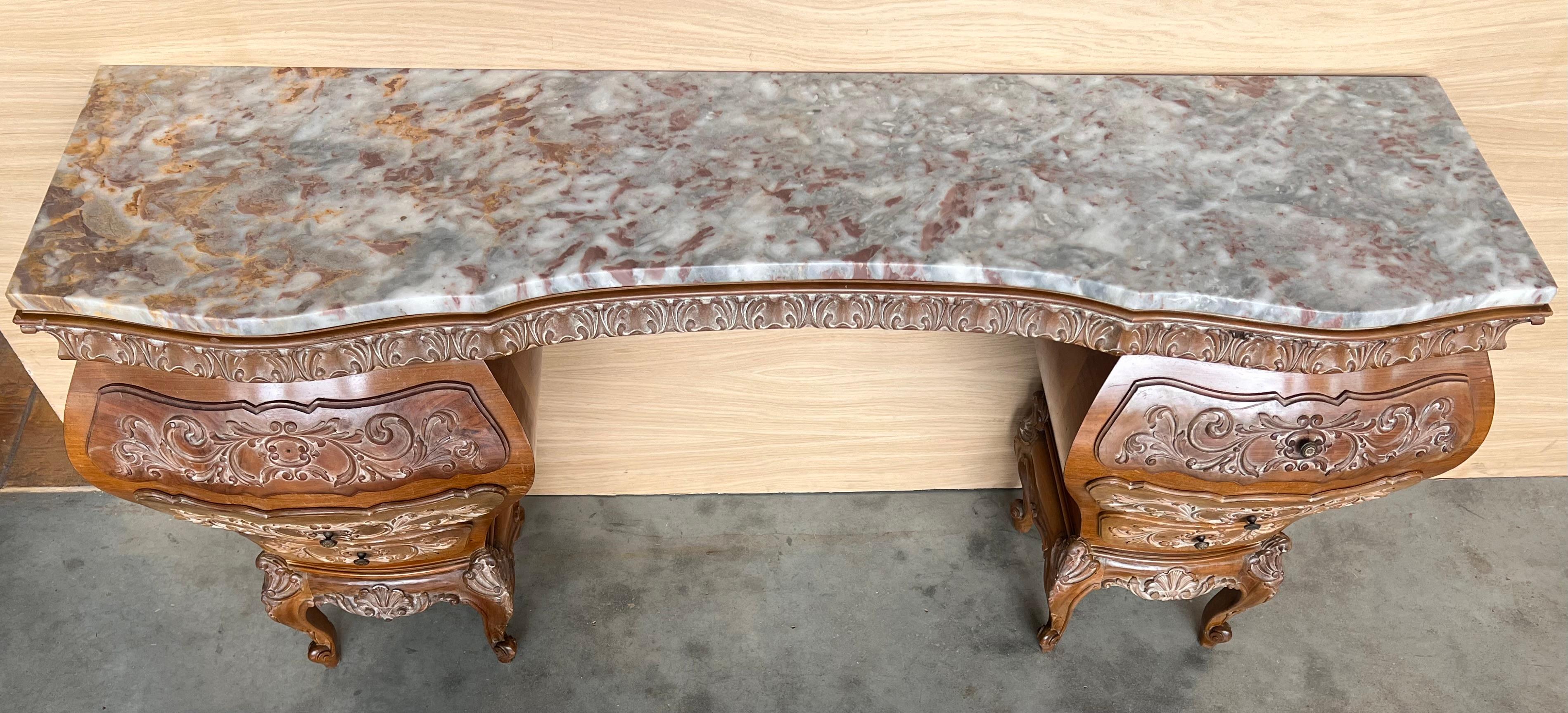 1940s Antique Vanity Baroque Spanish, Dressing Table, Hand Carved Walnut & Burl For Sale 3