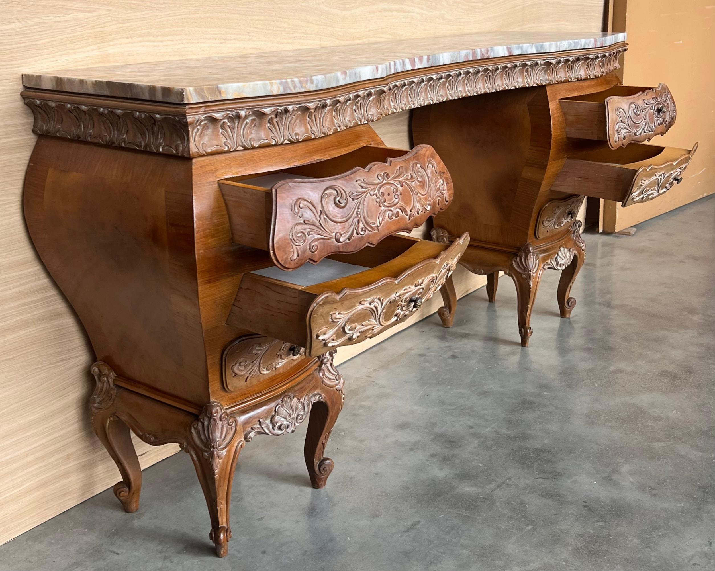 1940s Antique Vanity Baroque Spanish, Dressing Table, Hand Carved Walnut & Burl For Sale 4