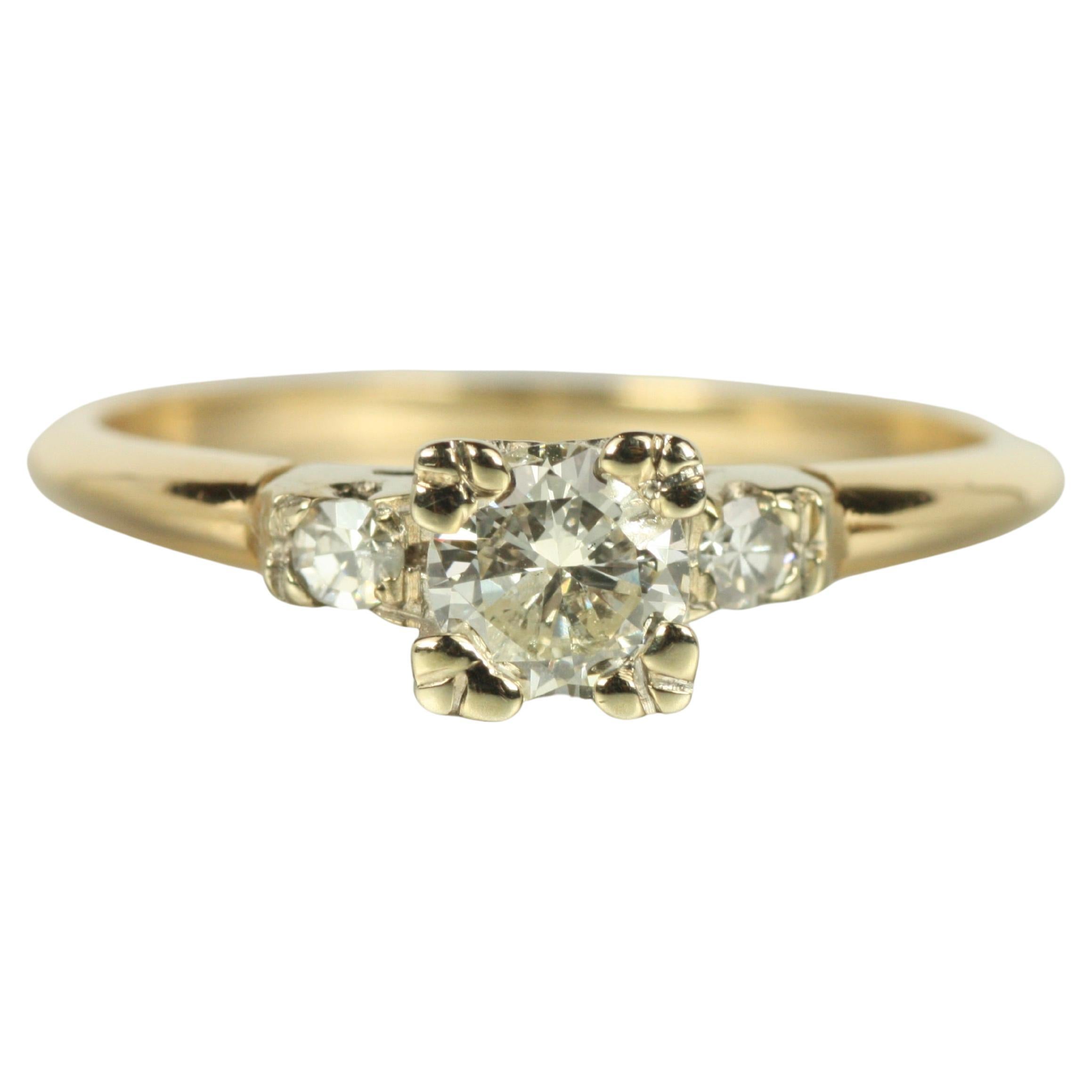 1940s Antique Yellow Gold Engagement Ring – 0.38ct Round Diamonds