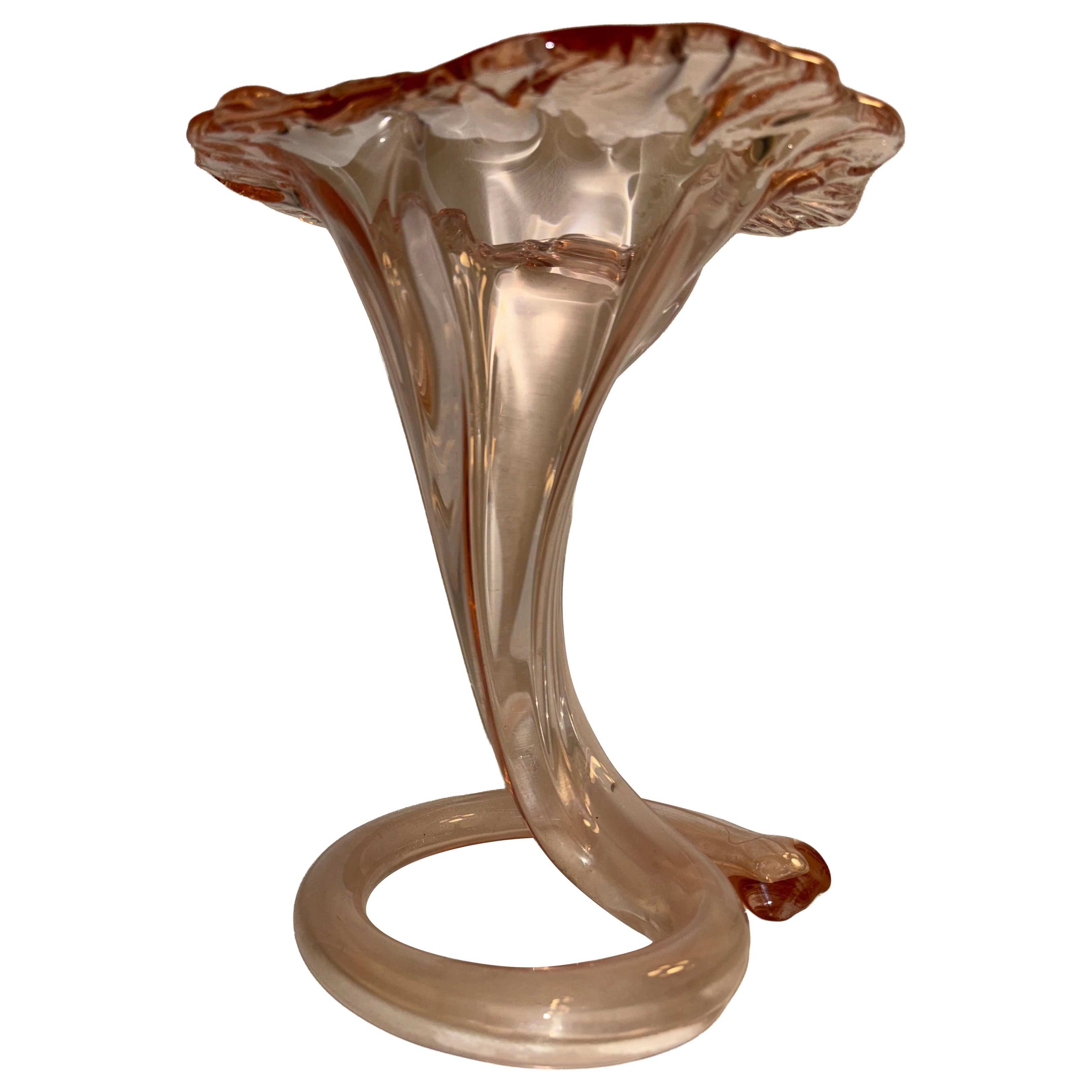 Vaso di giglio alto Rosé in vetro di Murano, arte antiquariato del 1940 in vendita