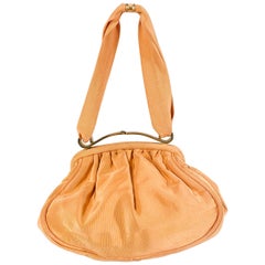 Vintage 1940s Apricot Twill Hand Bag with Brass Hardware