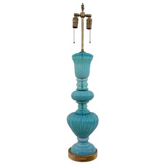 1940s Aqua Blue Murano Glass Table Lamp with Two Lights