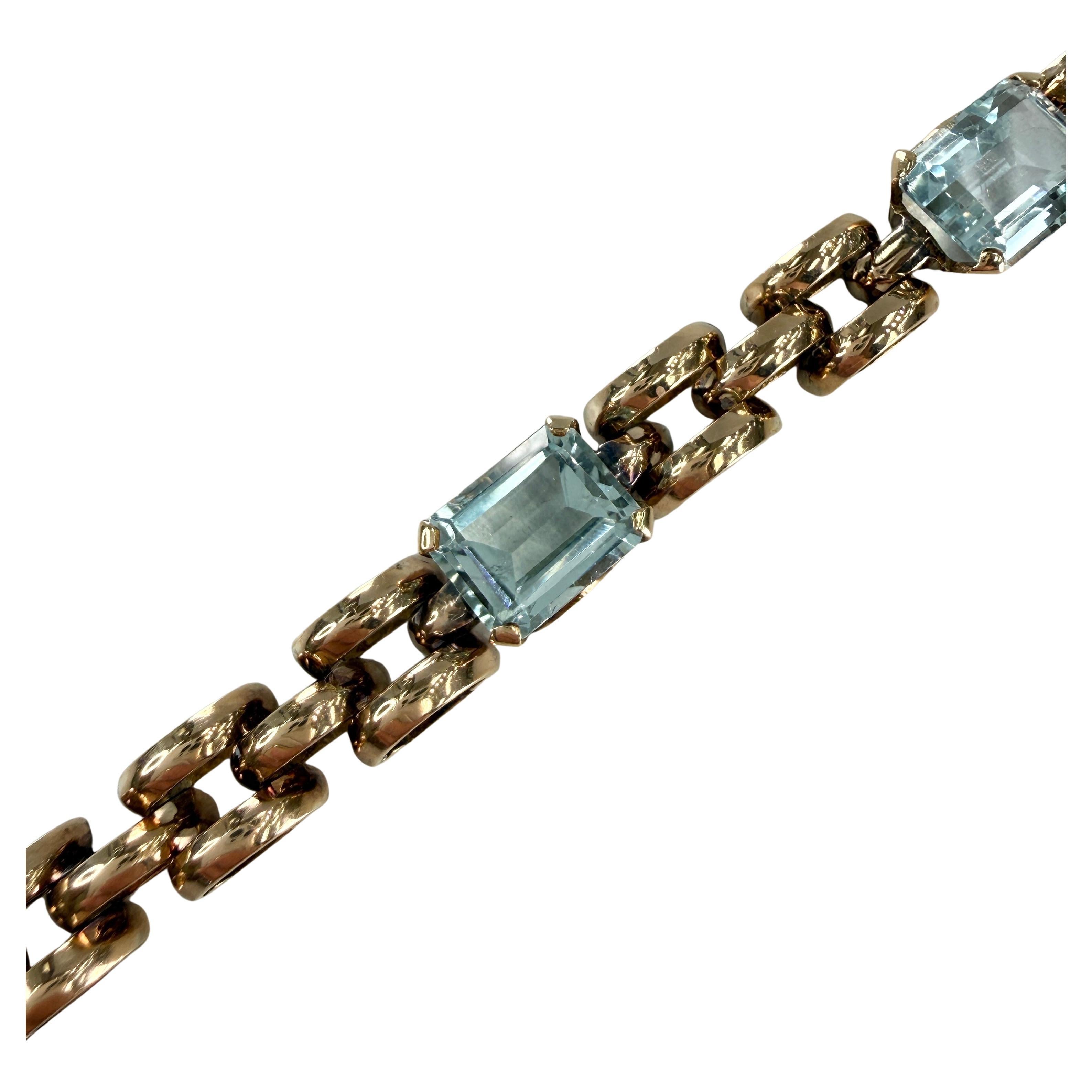 1940 Pulsera de eslabones Pantera de aguamarina Oro rosa de 18 quilates en venta