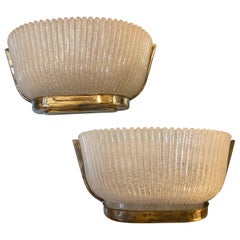 1940s Archimede Seguso Iconic Art Deco Brass and Murano Glass Wall Sconces