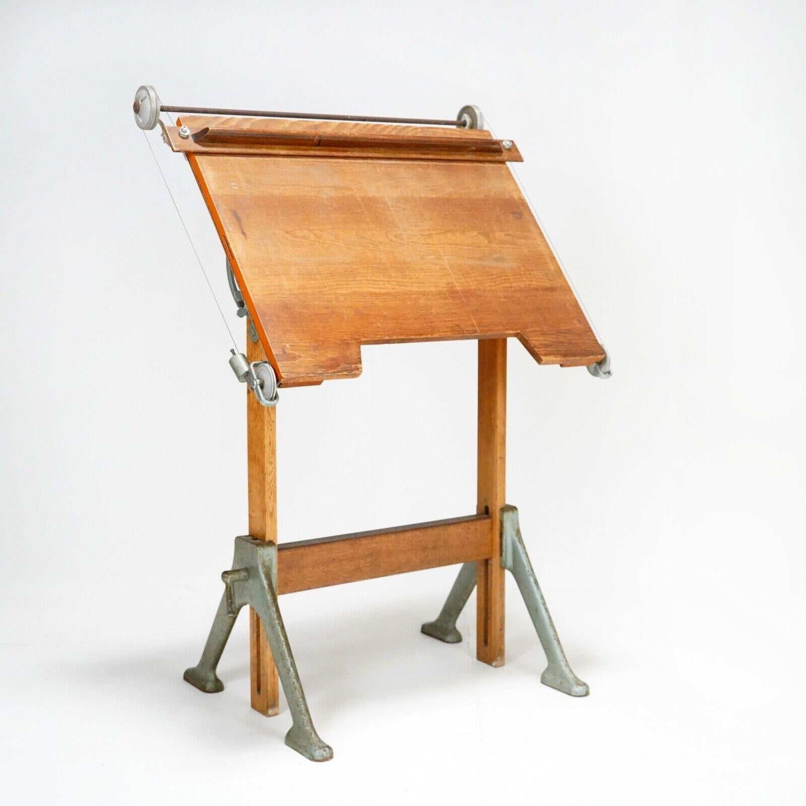 1940's Architect's Drafting Table - Midcentury Wooden & Iron Metal Base 4
