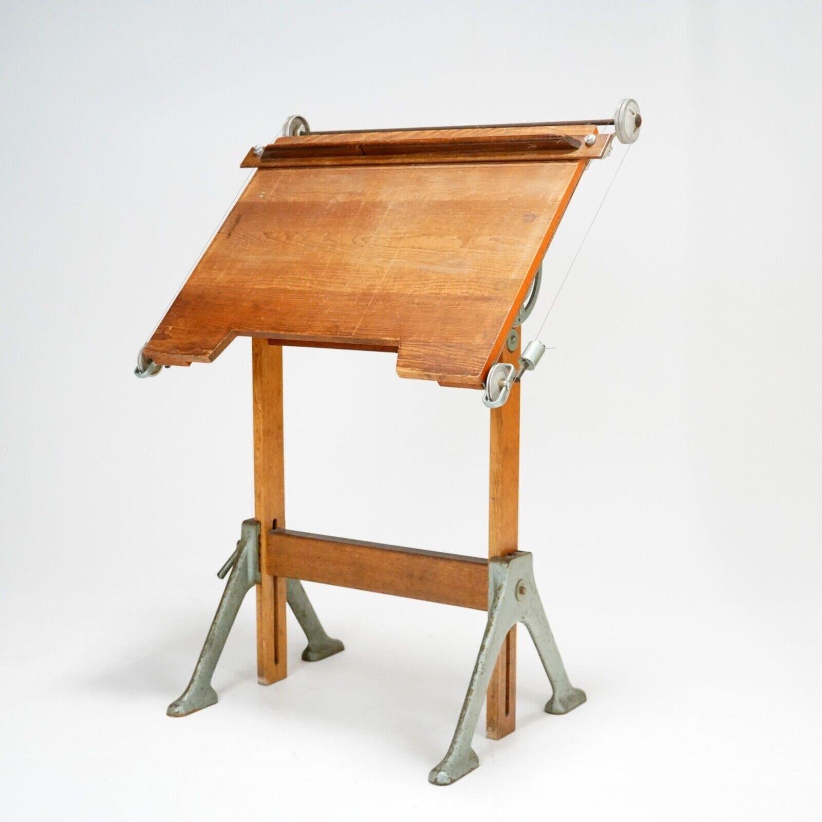 1940's Architect's Drafting Table - Midcentury Wooden & Iron Metal Base 5