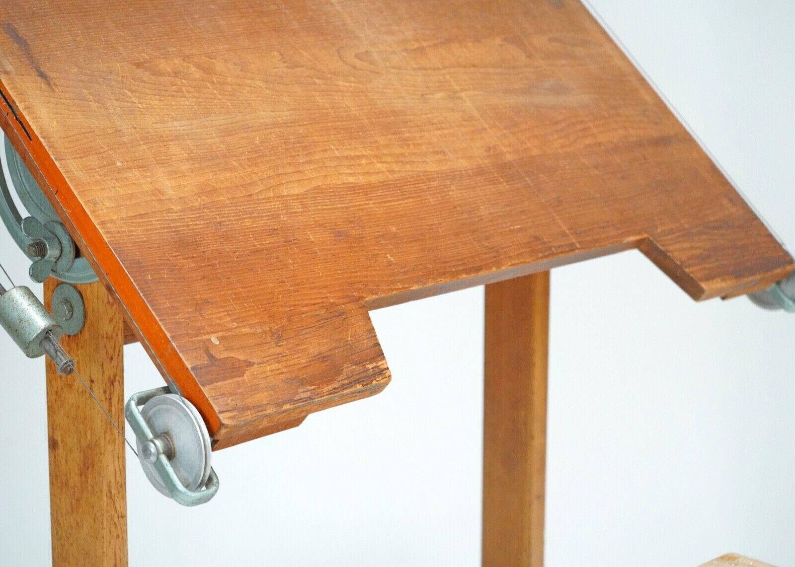 British 1940's Architect's Drafting Table - Midcentury Wooden & Iron Metal Base