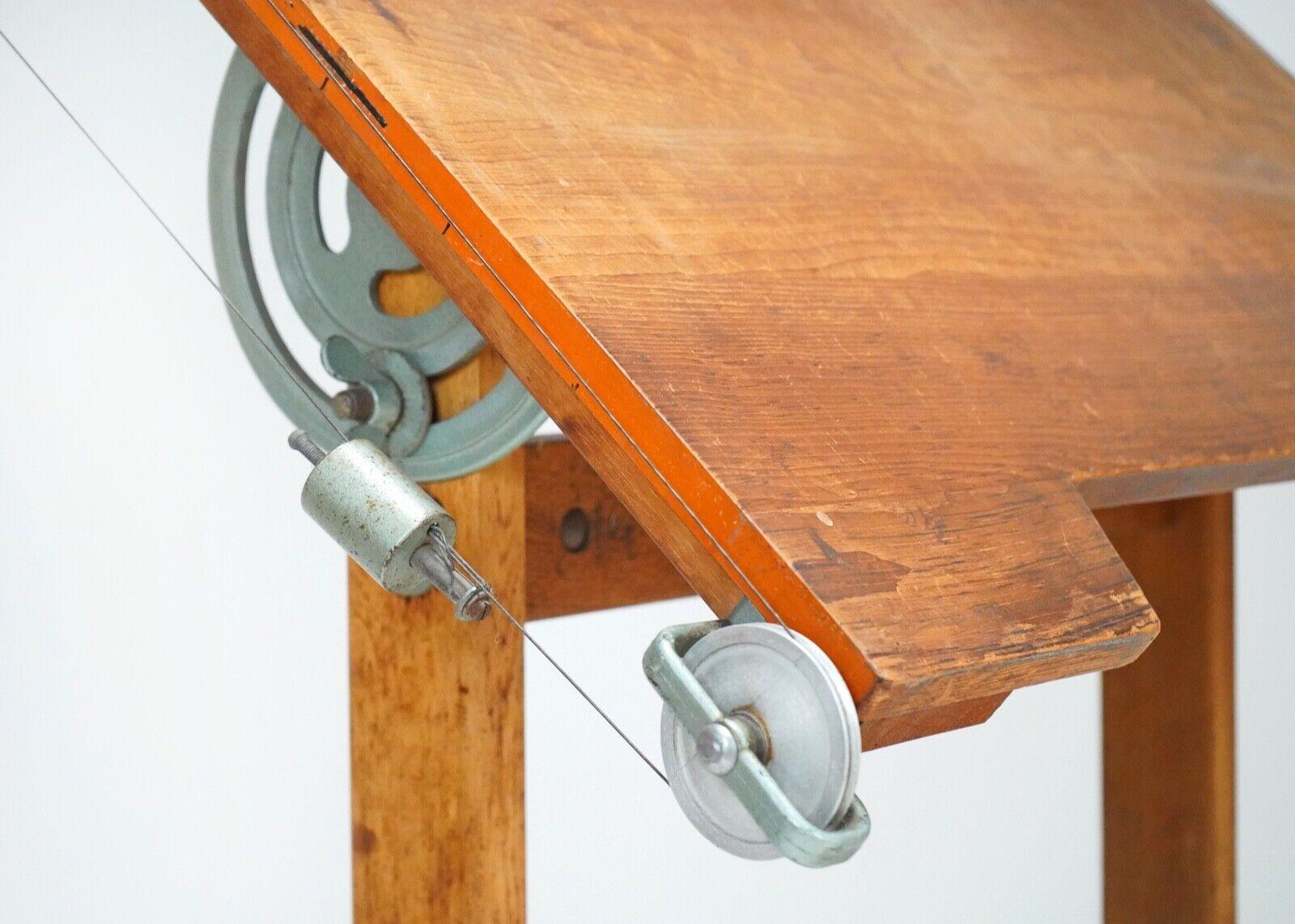 1940's Architect's Drafting Table - Midcentury Wooden & Iron Metal Base In Good Condition In Dorchester, GB