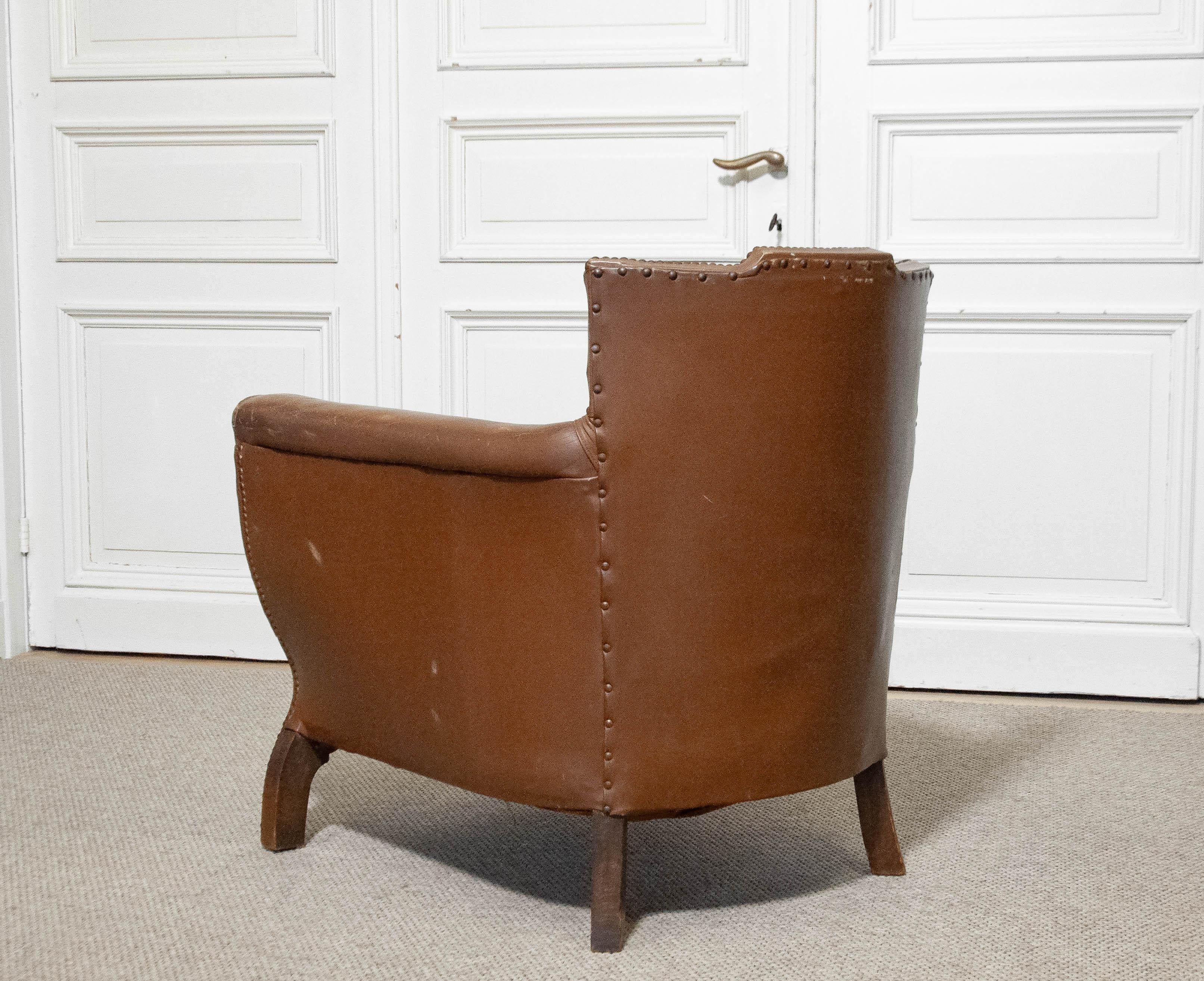 Leather 1940s Armchair by Otto Schulz for Boet, Sweden For Sale