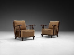 1940s Armchairs with Beech Wood Frames and Mocca Colored Upholstery