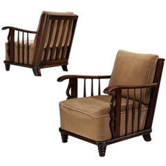 1940s Armchairs with Beech Wood Frames and Mocca Colored Upholstery