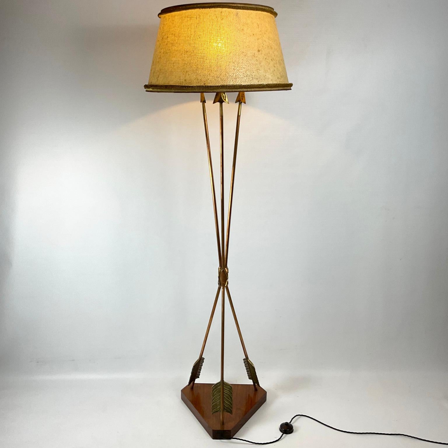 Brass 1940s Arrows Floor Lamp Attributed to André Arbus For Sale