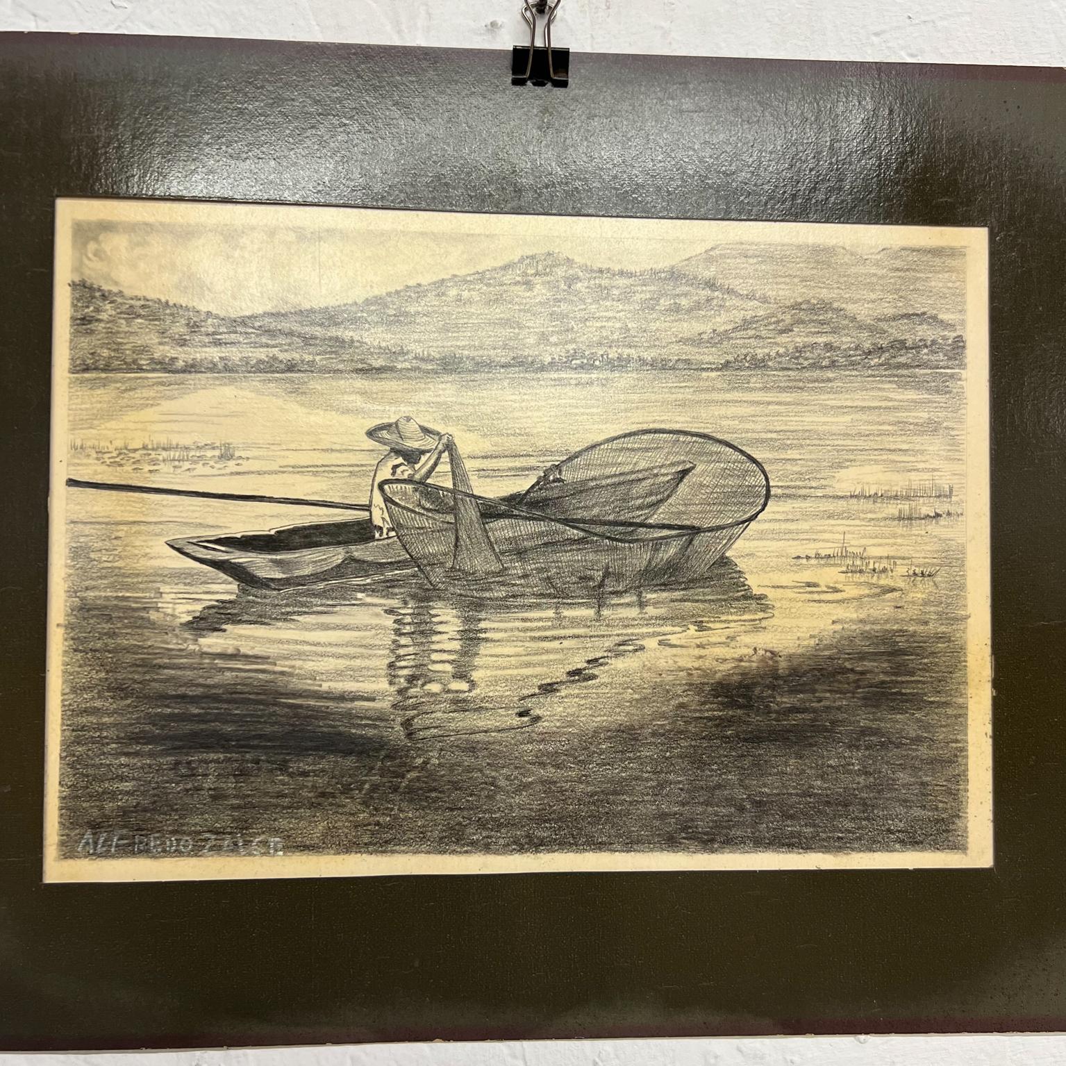 Original-Bleistift auf Papier, Fischer-Kunstwerk von Alfredo Zalce, Mexiko, 1940er Jahre (Moderne der Mitte des Jahrhunderts) im Angebot