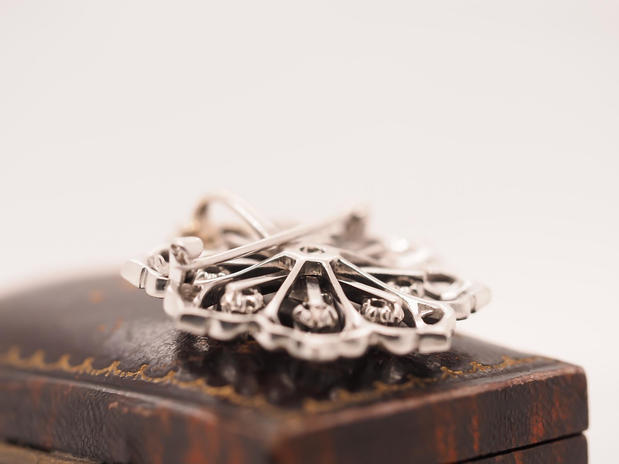 1940s Art Deco 14K White Gold Antique Marquise Diamond Brooch and Pendant In Good Condition For Sale In Hicksville, NY