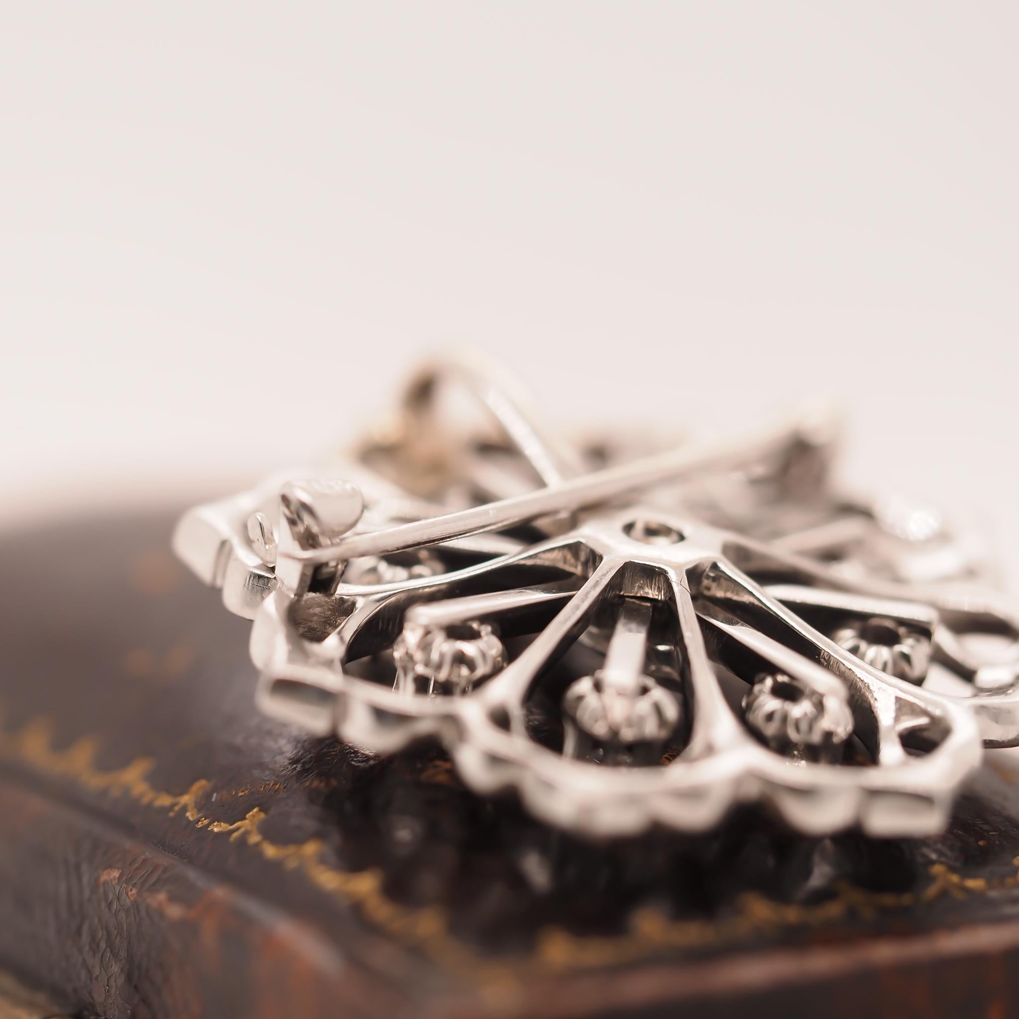1940s Art Deco 14K White Gold Antique Marquise Diamond Brooch and Pendant For Sale 1