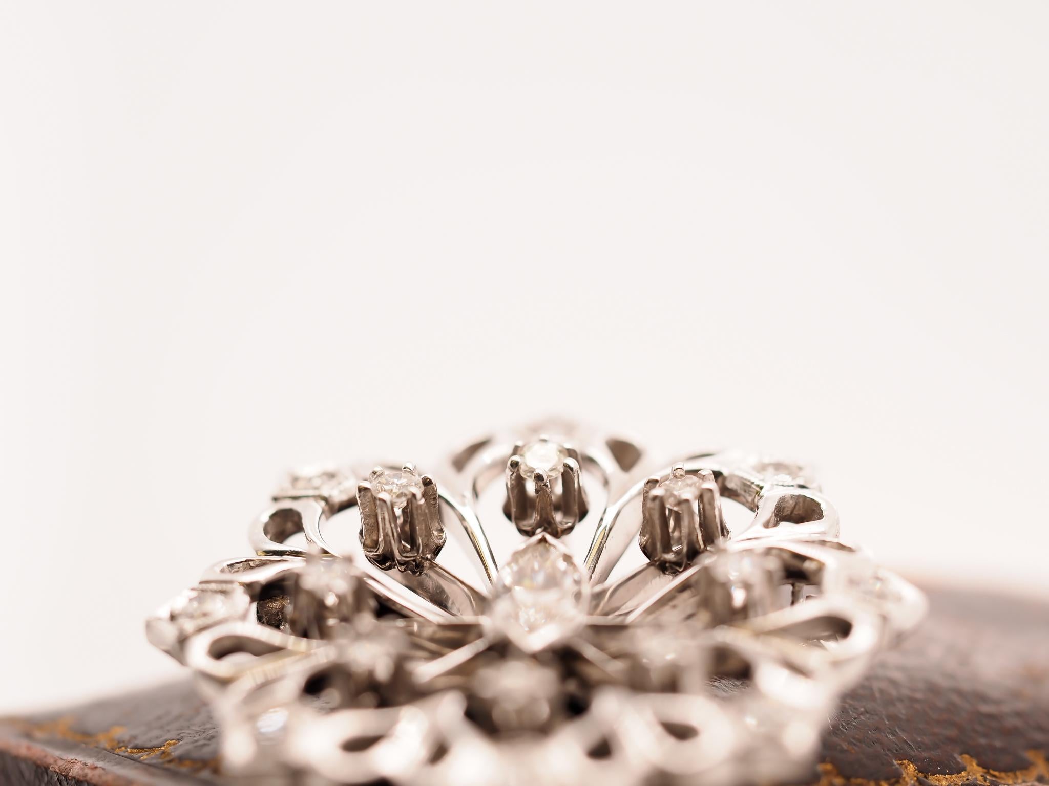 1940s Art Deco 14K White Gold Antique Marquise Diamond Brooch and Pendant For Sale 3