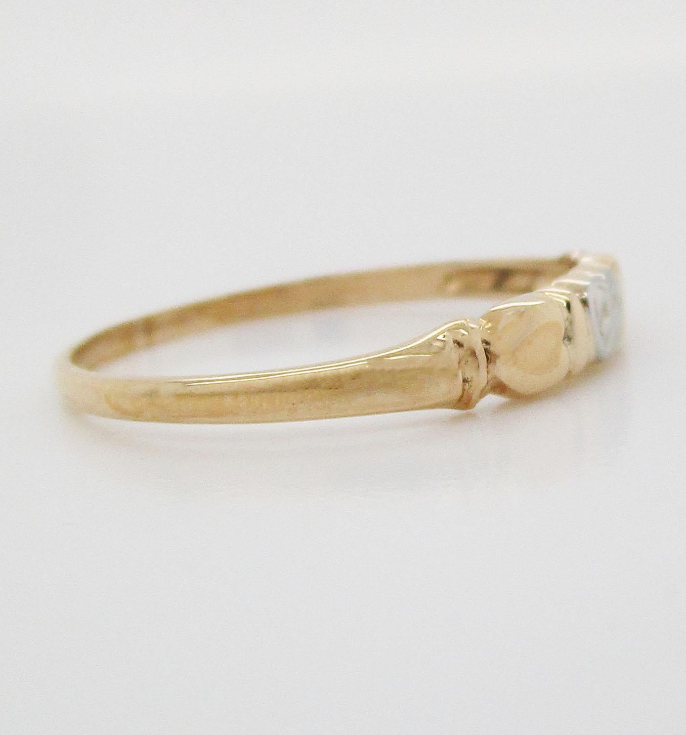 1950s Art Deco Style 14 Karat Yellow and White Gold Three Hearts Band Ring 1