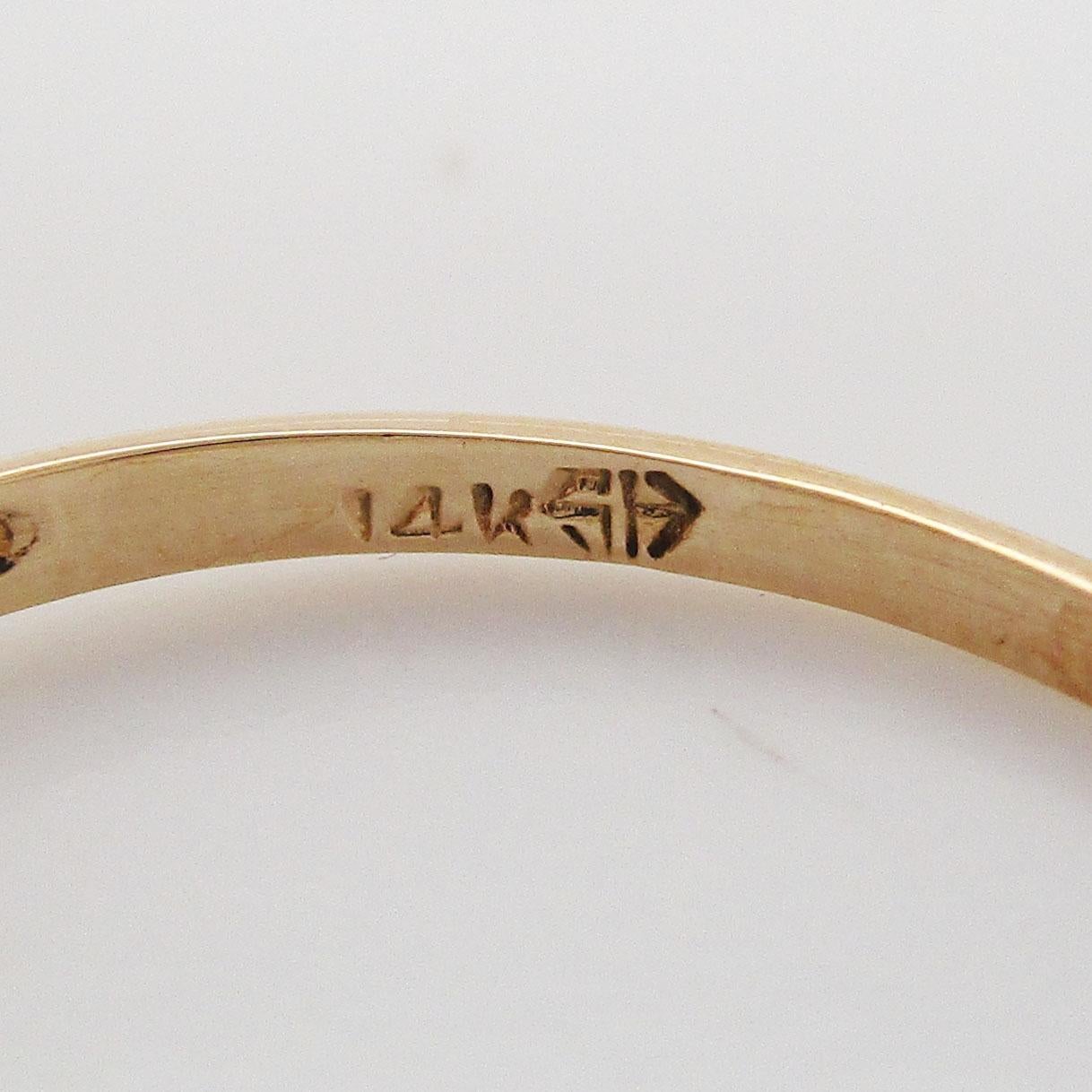 1950s Art Deco Style 14 Karat Yellow and White Gold Three Hearts Band Ring 3