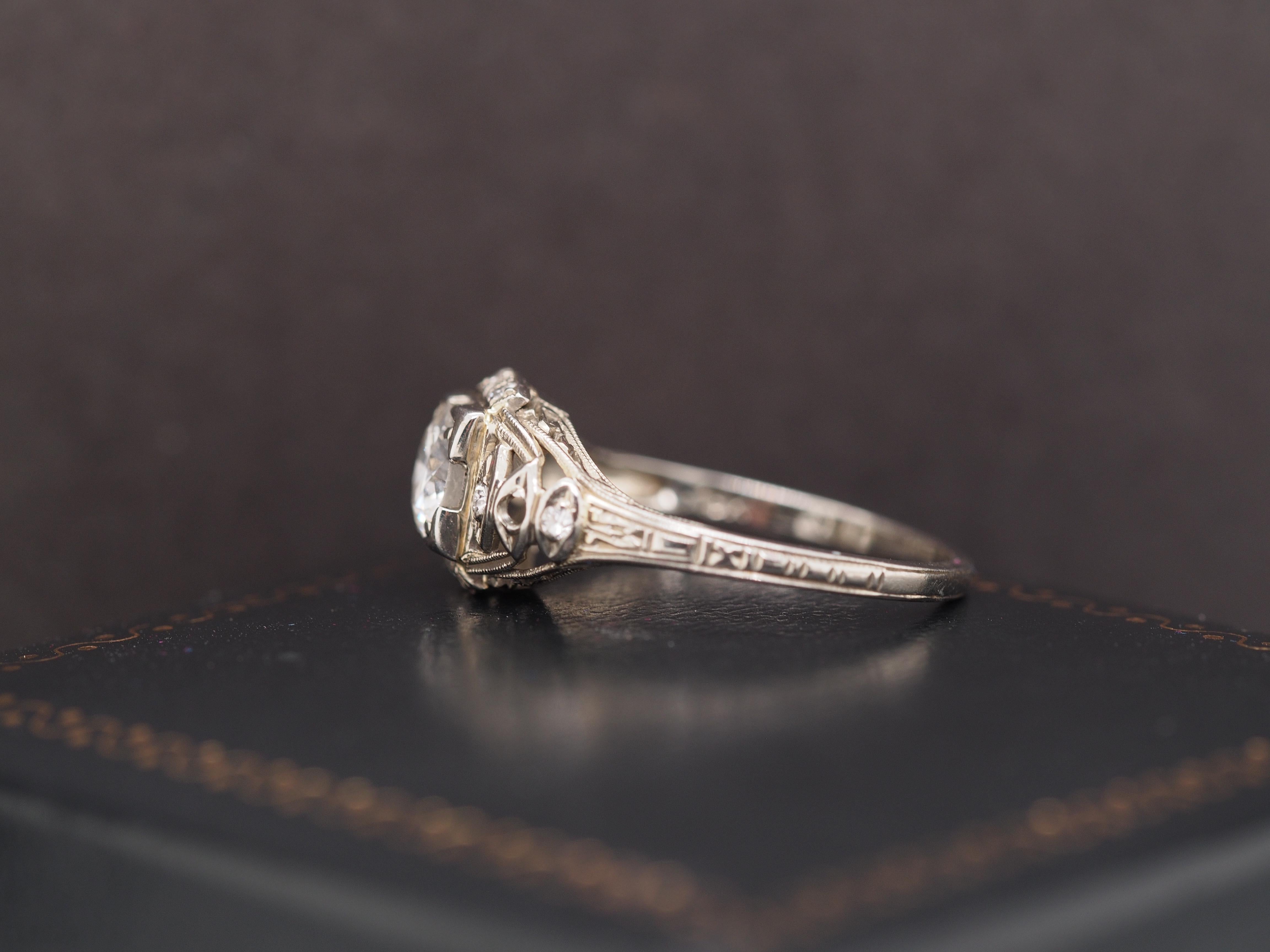 De las mujeres Anillo de compromiso de diamantes de oro blanco de 18 quilates Art Decó de los años 40 de 0,60 ct en venta
