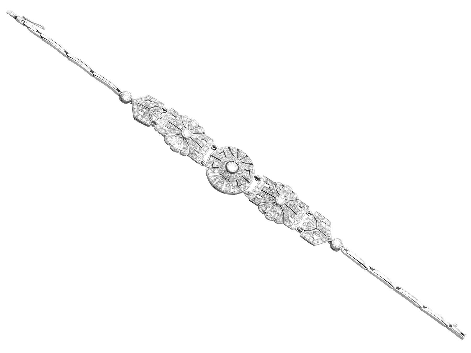 Round Cut 1940s, Art Deco 4.48 Carat Diamond and Platinum Bracelet For Sale