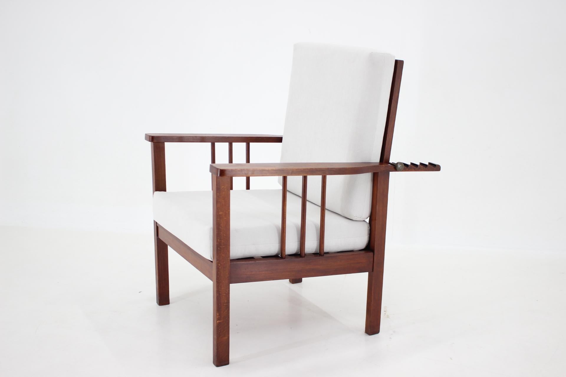 Wood 1940s Art Deco Adjustable Armchair, Czechoslovakia For Sale