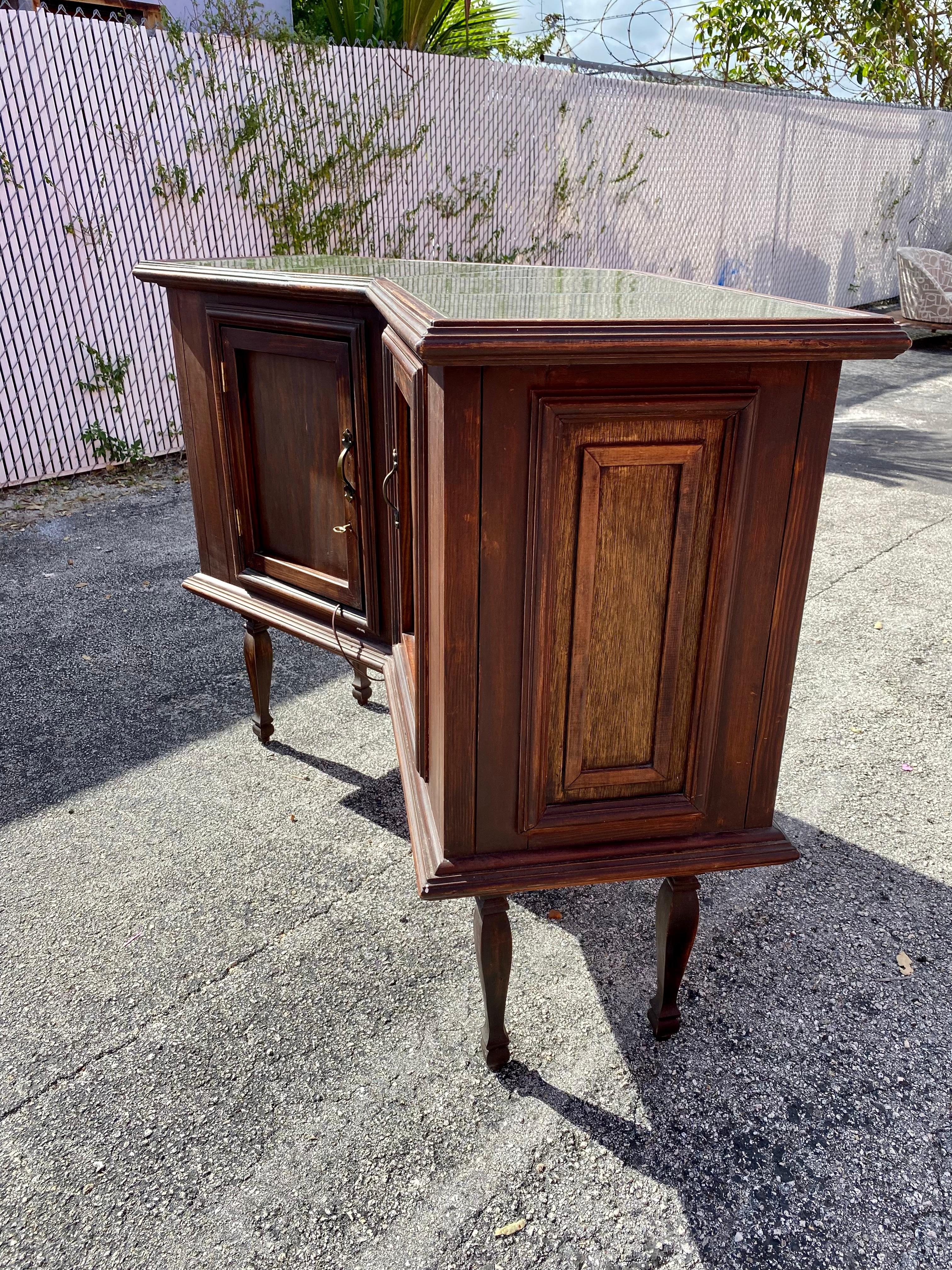 1940s Art Deco Angular Marble Tile Stained Glass Bar Cabinet Console For Sale 1