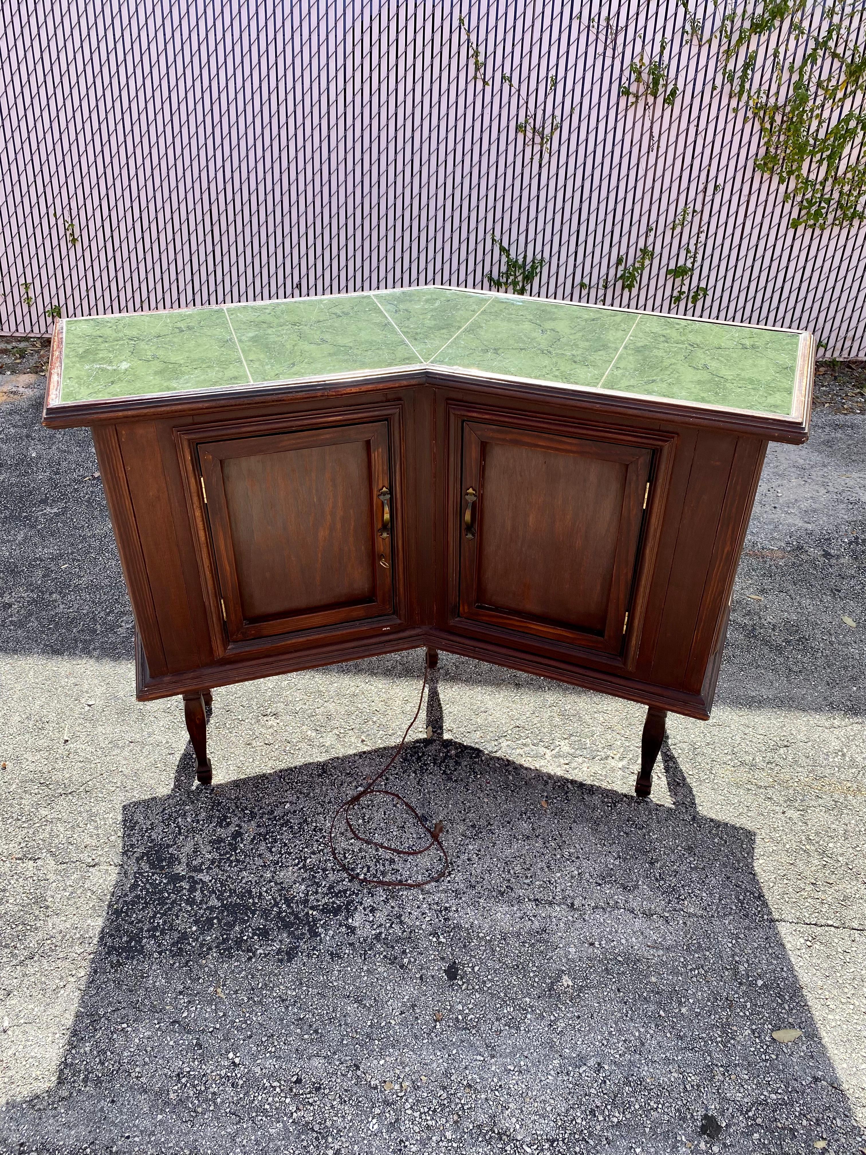 1940s Art Deco Angular Marble Tile Stained Glass Bar Cabinet Console For Sale 2