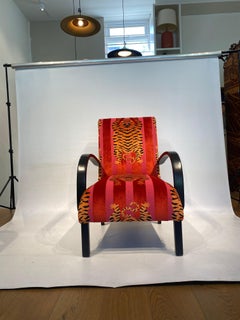 1940s Art Deco Armchair Bentwood Ebonised Pink Schumacher Tiger Velvet Animal