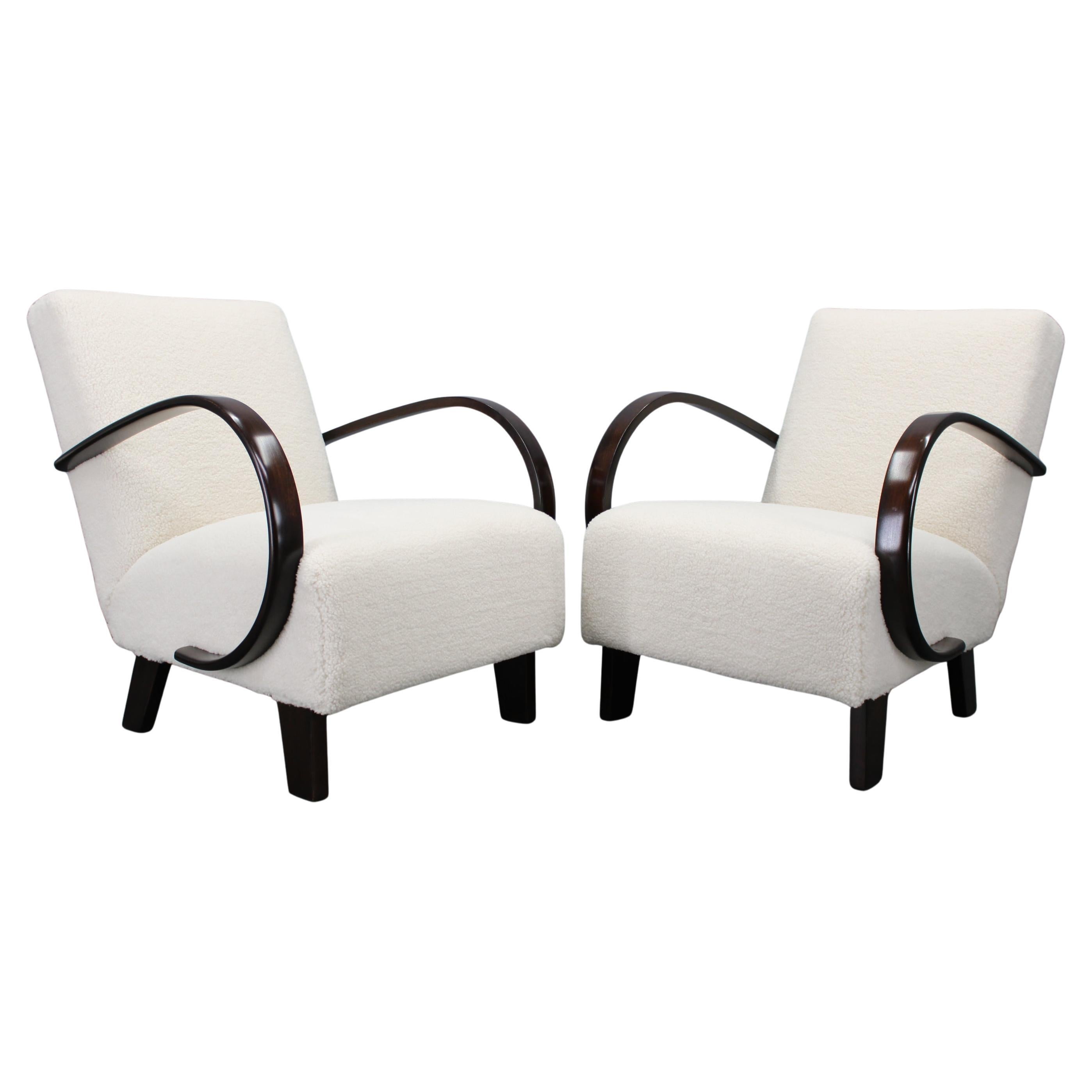 1940s Art Deco Armchairs by Jindřich Halabala, Beech Wood Upholstered