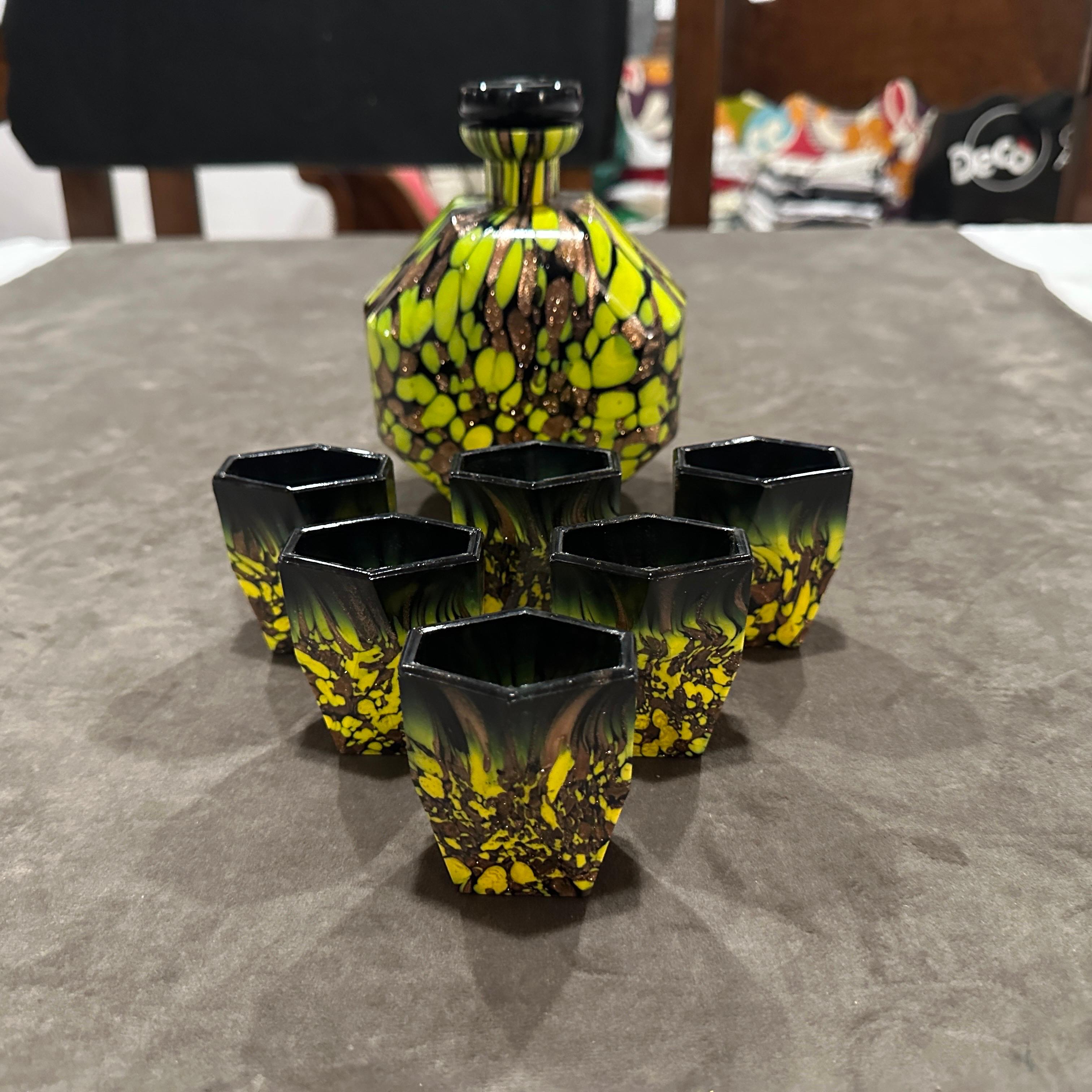 Service de rosolio en verre Murano Aventurine Art Déco 1940s en vente 5