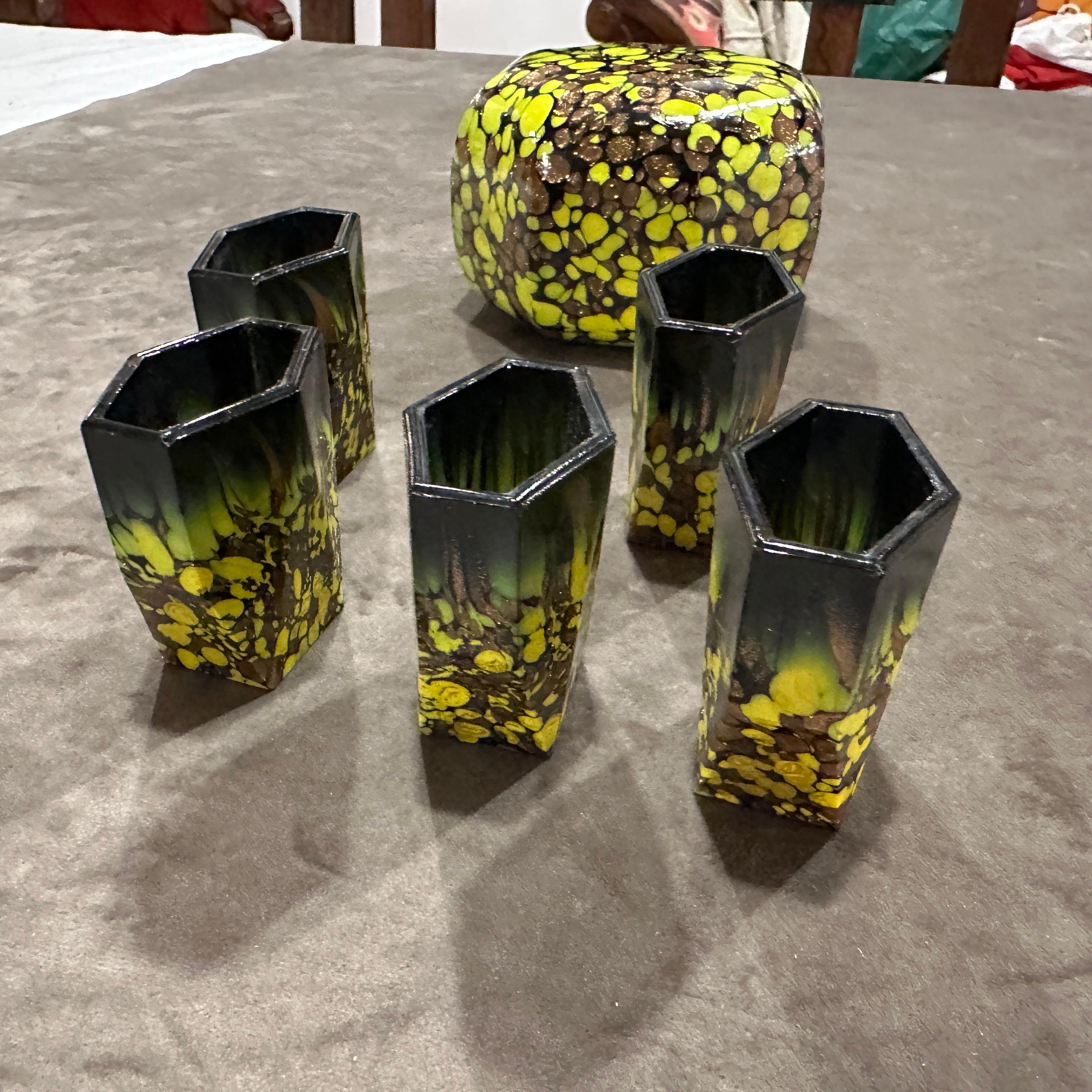 italien Service de rosolio en verre Murano Aventurine Art Déco 1940s en vente