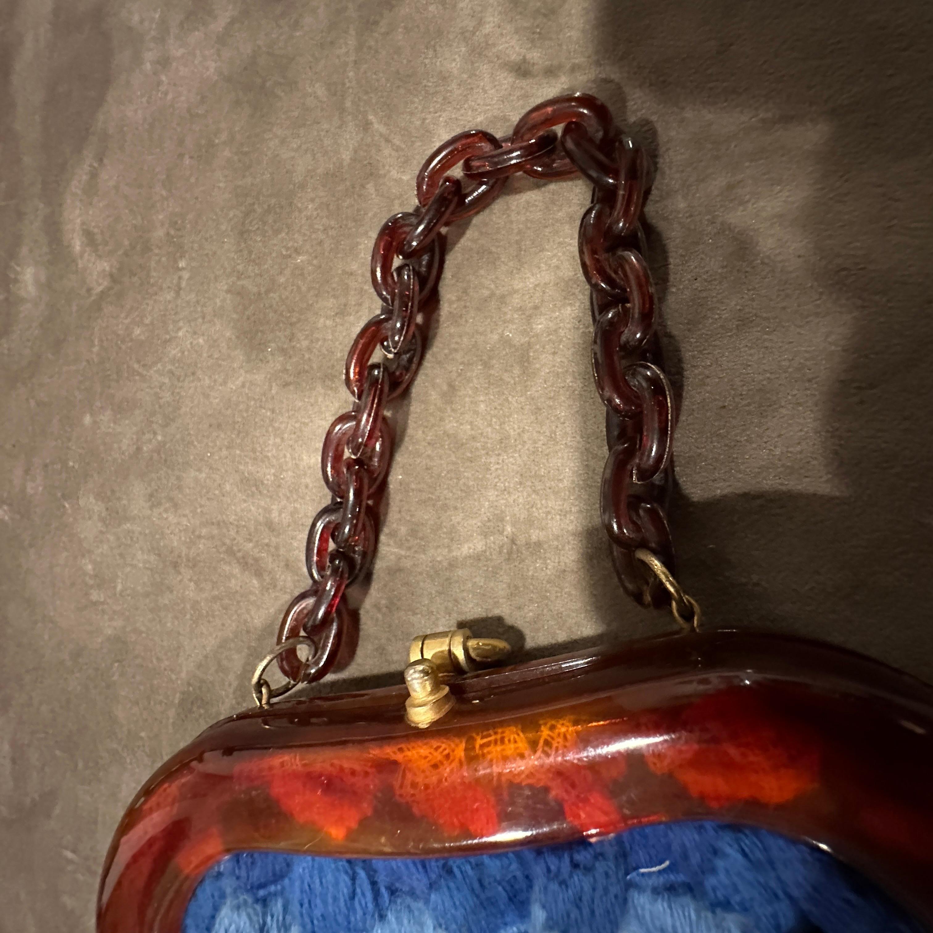 Bolso de mano Art Decó italiano de baquelita, latón y tela de los años 40 en venta 8