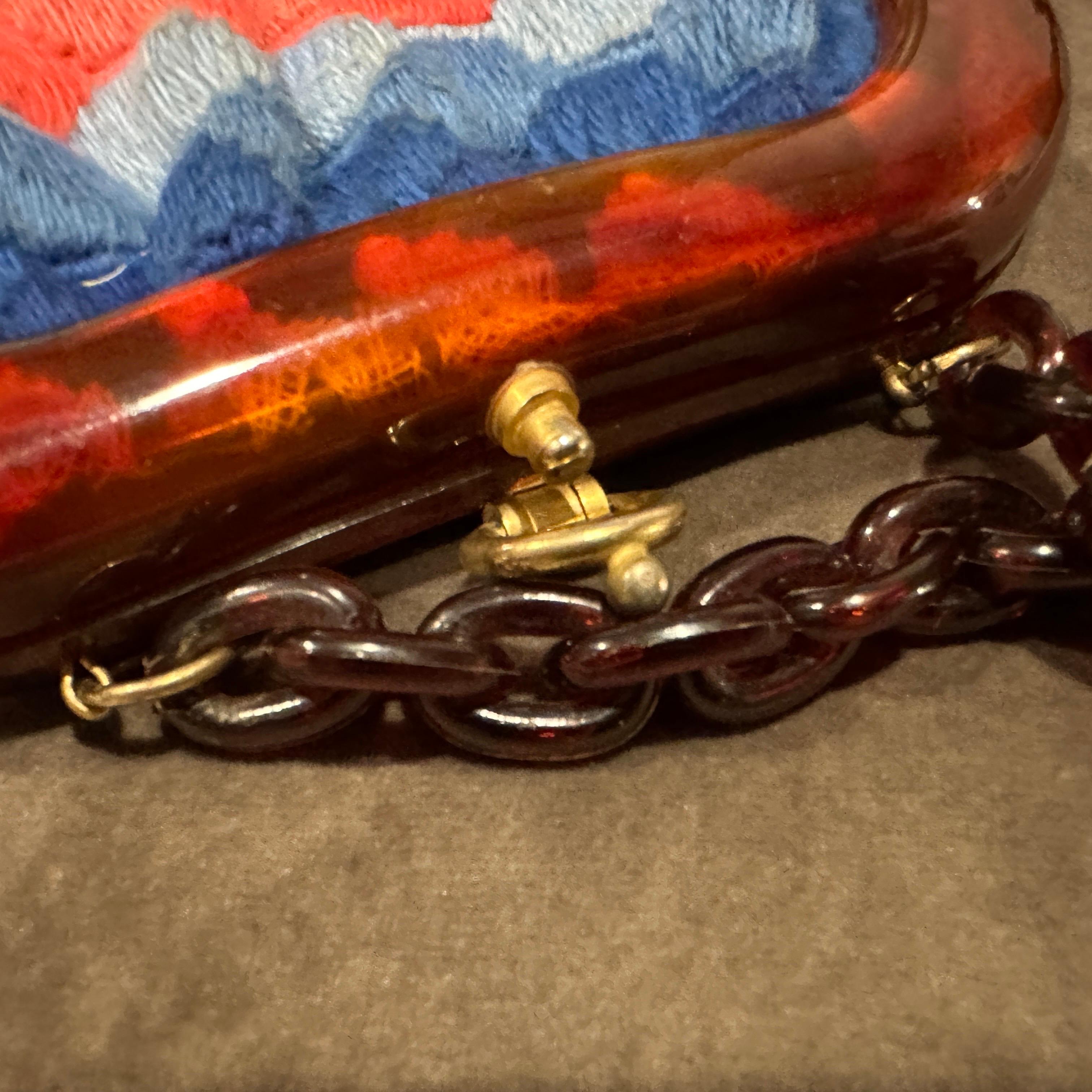 Bolso de mano Art Decó italiano de baquelita, latón y tela de los años 40 en Excelente estado para la venta en Aci Castello, IT