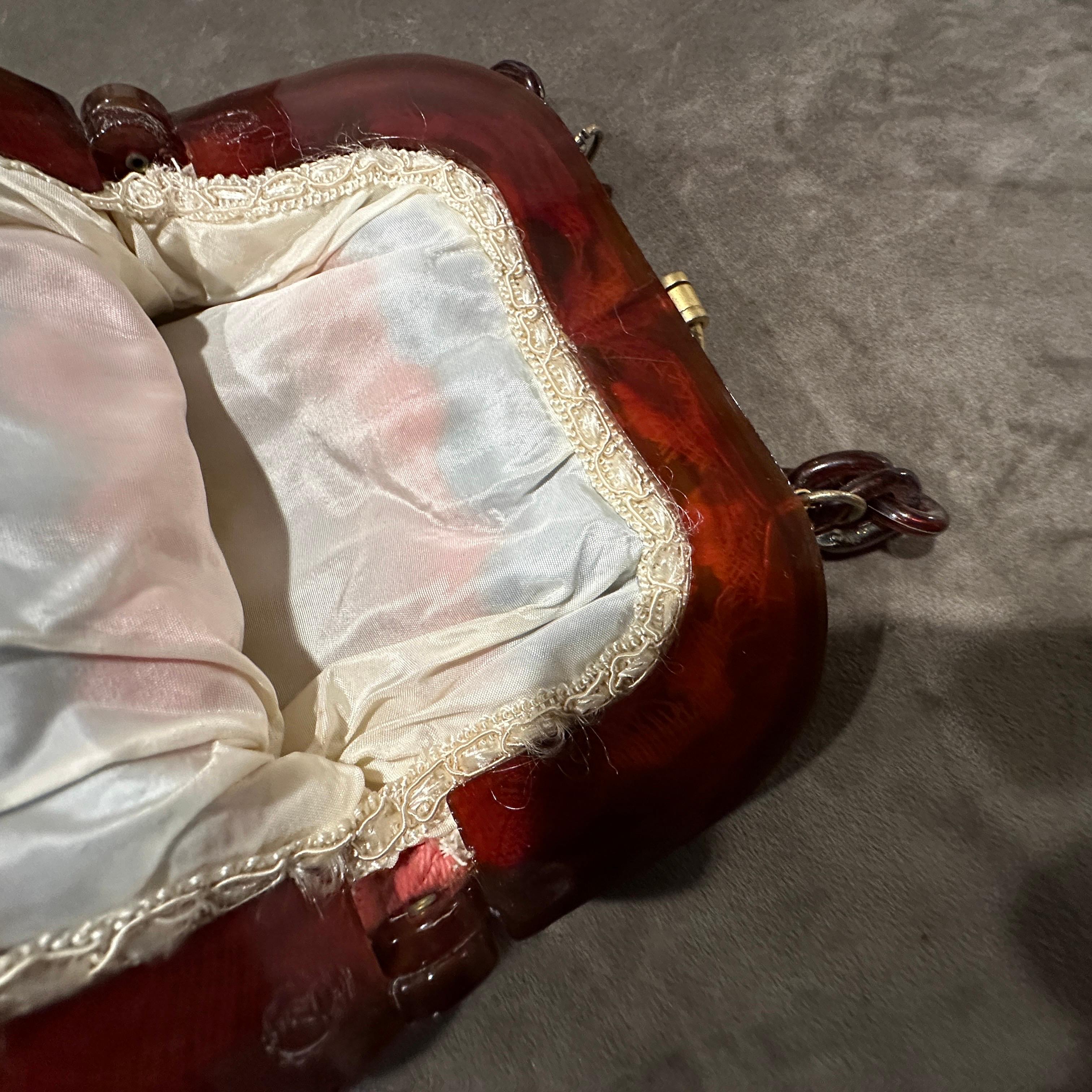 Bolso de mano Art Decó italiano de baquelita, latón y tela de los años 40 en venta 2