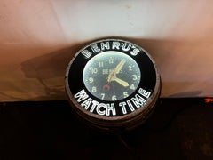 Horloge néon "BENRUS WATCH TIME" Art déco des années 1940. Glo-Dial