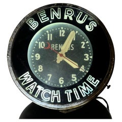 Vintage 1940s Art Deco 'BENRUS WATCH TIME" Neon Clock. Glo-dial