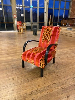 1940s Art Deco Armchair Bentwood Ebonised Pink Schumacher Tiger Velvet animal