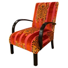 1940s Art Deco Bentwood Ebonised Armchair Red Pink Schumacher Tiger Velvet chair