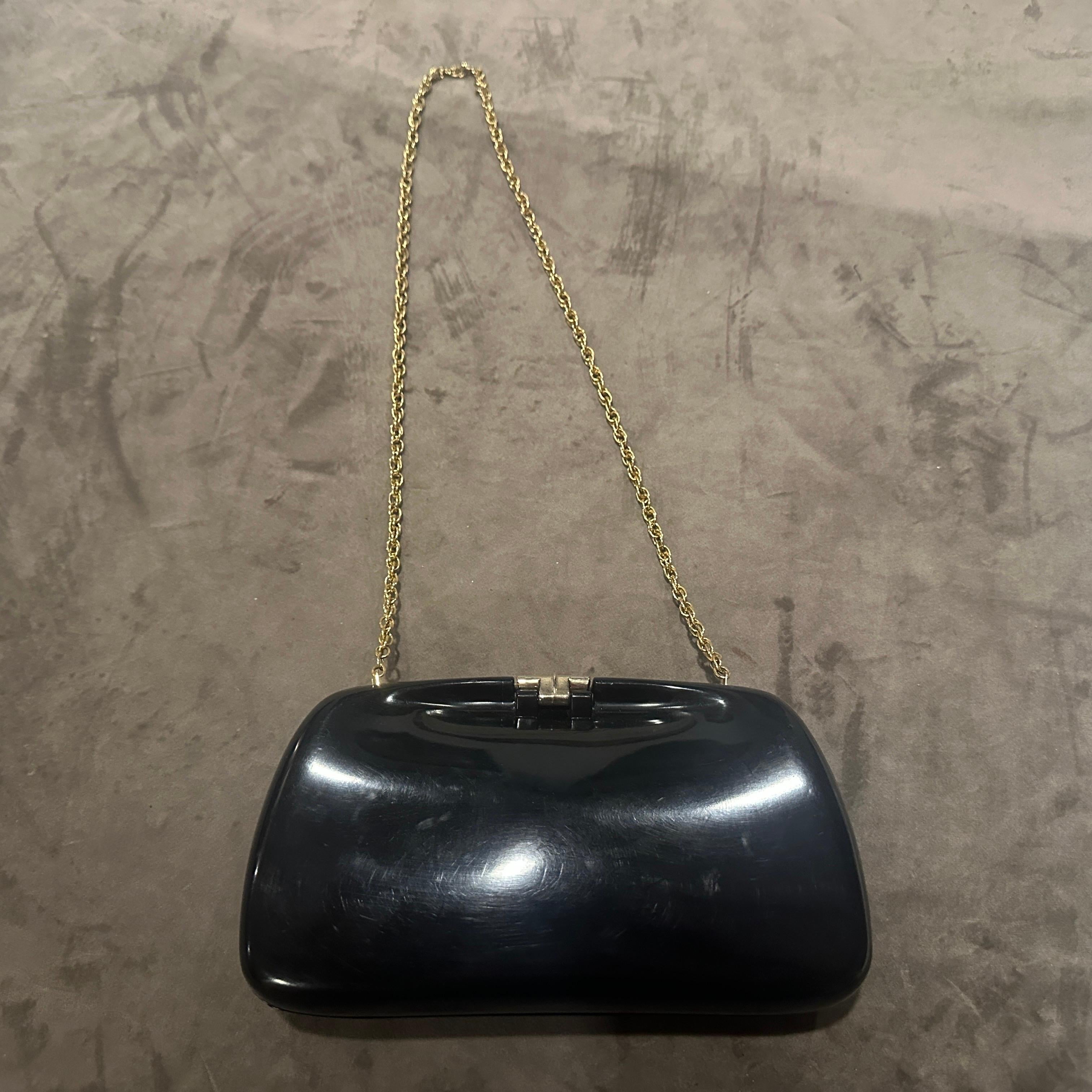 Sac de soirée italien en bakélite noire et laiton Art déco des années 1940 en vente 1