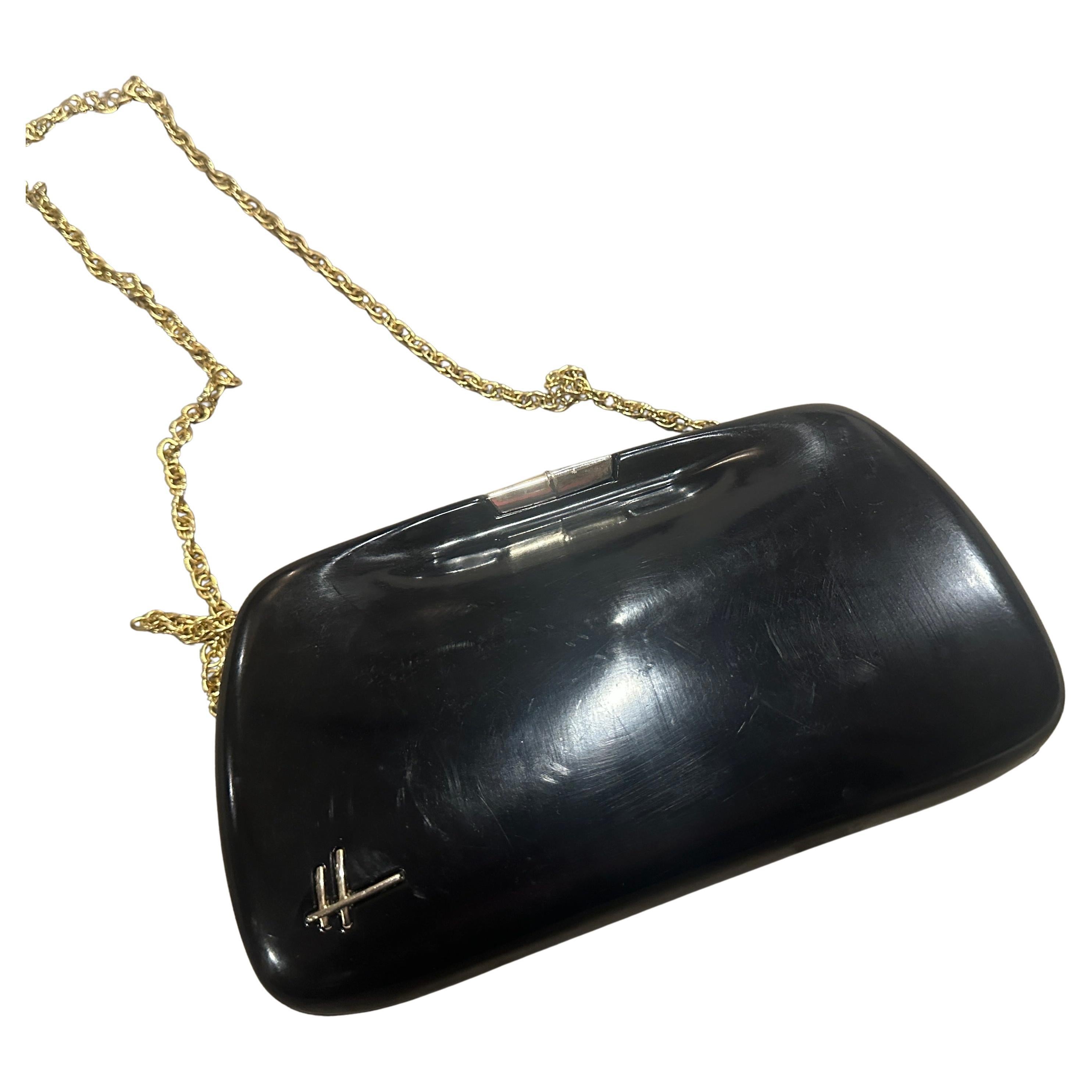 Sac de soirée italien en bakélite noire et laiton Art déco des années 1940