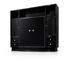 1940s Art Deco Black Lacquer Spruce Cabinet Showcase