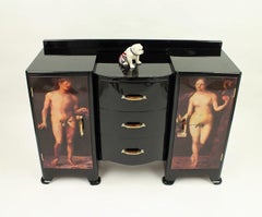 1940s Art Deco Black Lacquered Credenza