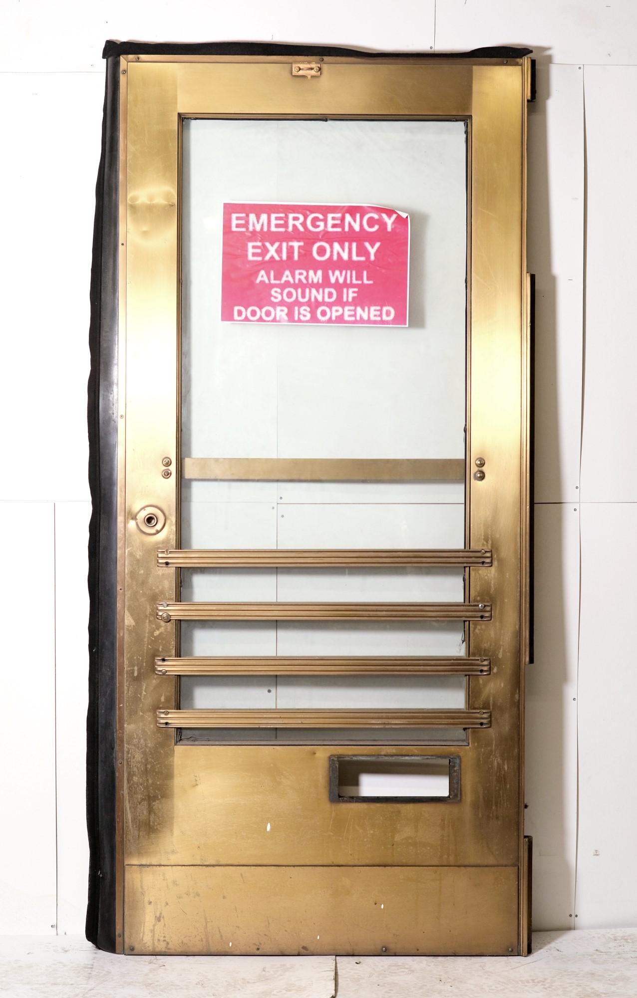 1940s Art Deco Bronze & Glass Commercial Door w/ Original Push Bar 2