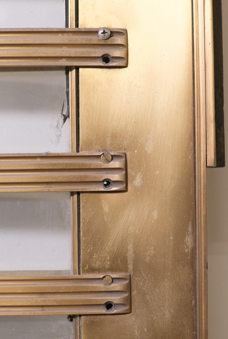 1940s Art Deco Bronze and Glass Commercial Door w/ Original Push Bar