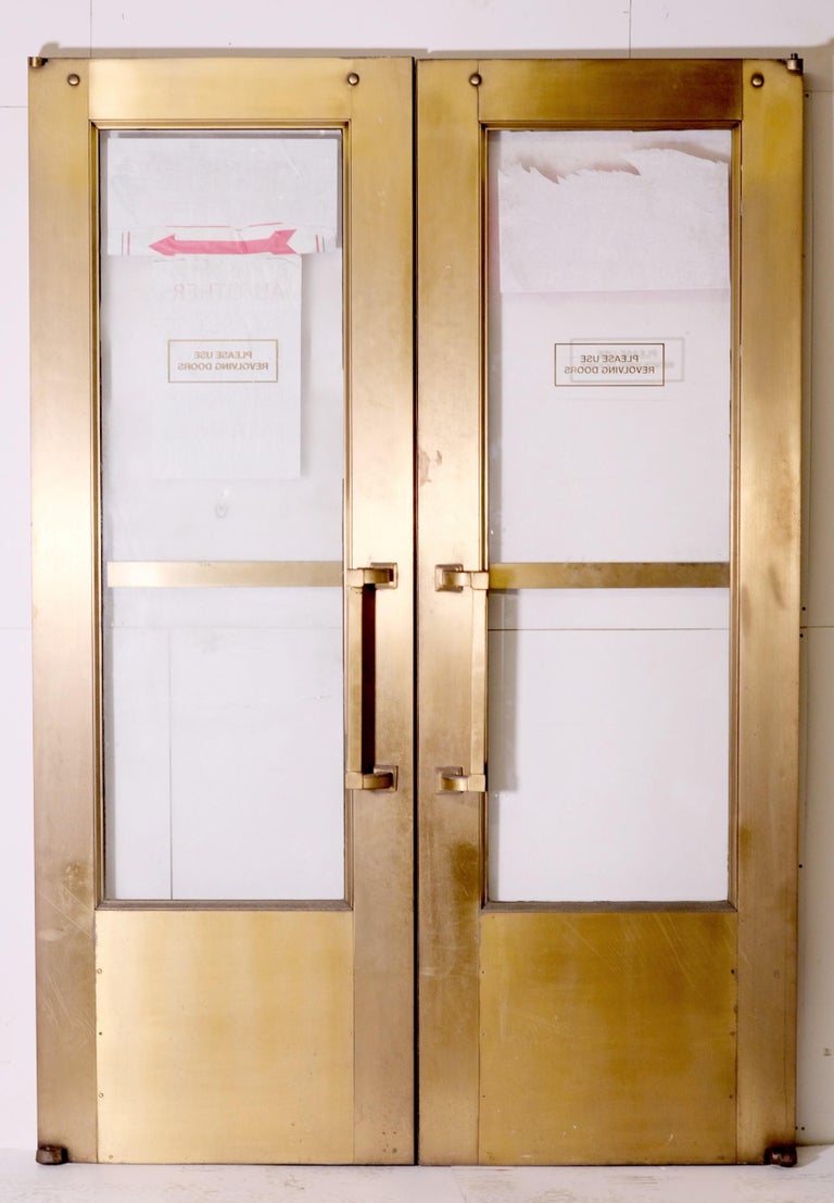 1940s Art Deco Bronze and Glass Commerical Entry Doors w/ Original Pull