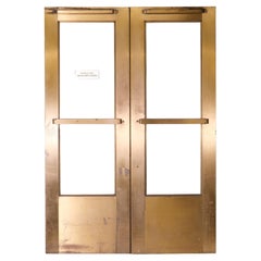1940s Art Deco Bronze & Glass Commerical Entry Doors w/ Original Pull/Push Bars