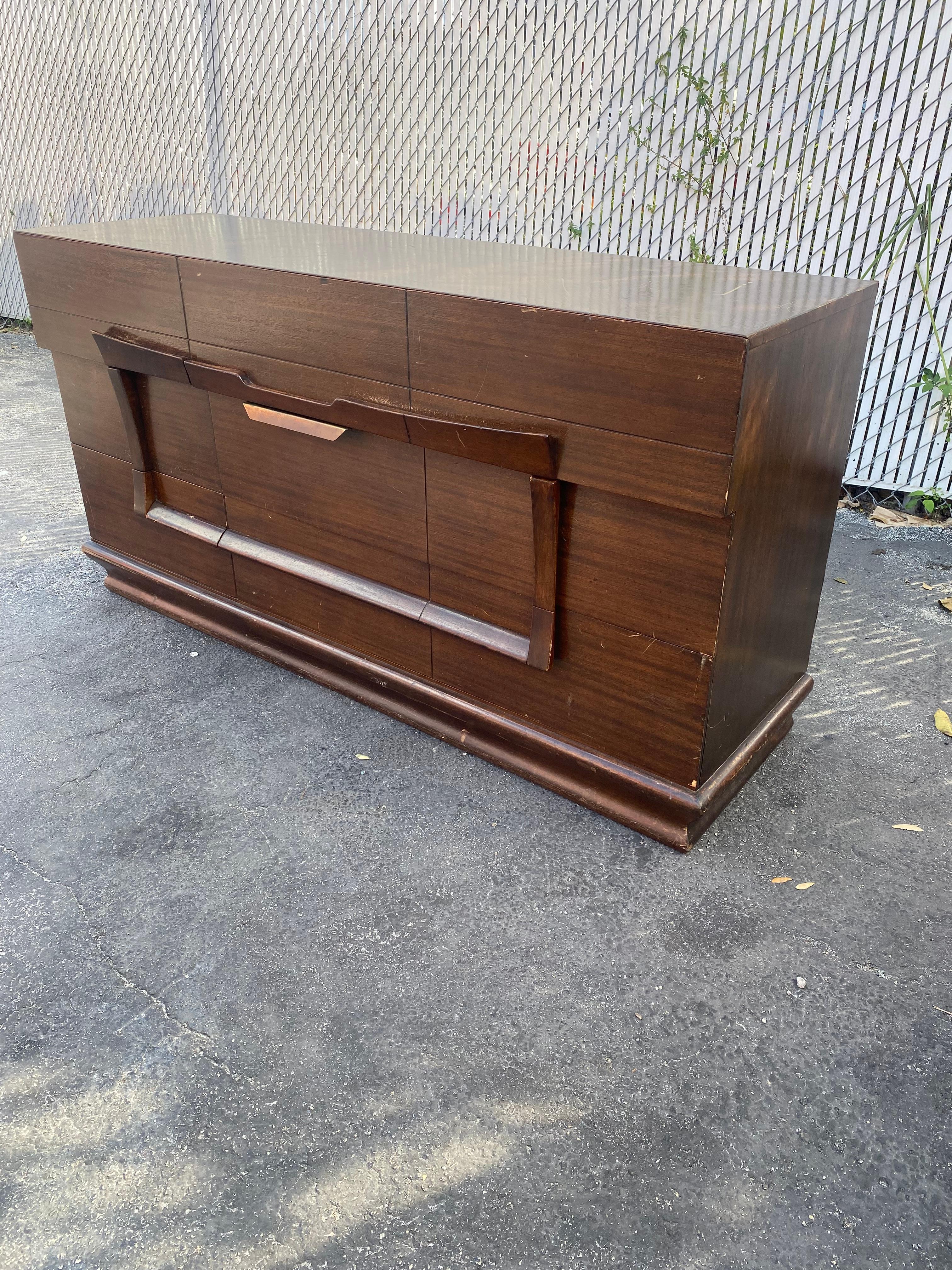 American 1940s Art Deco Brutalist Dresser Storage Cabinet For Sale