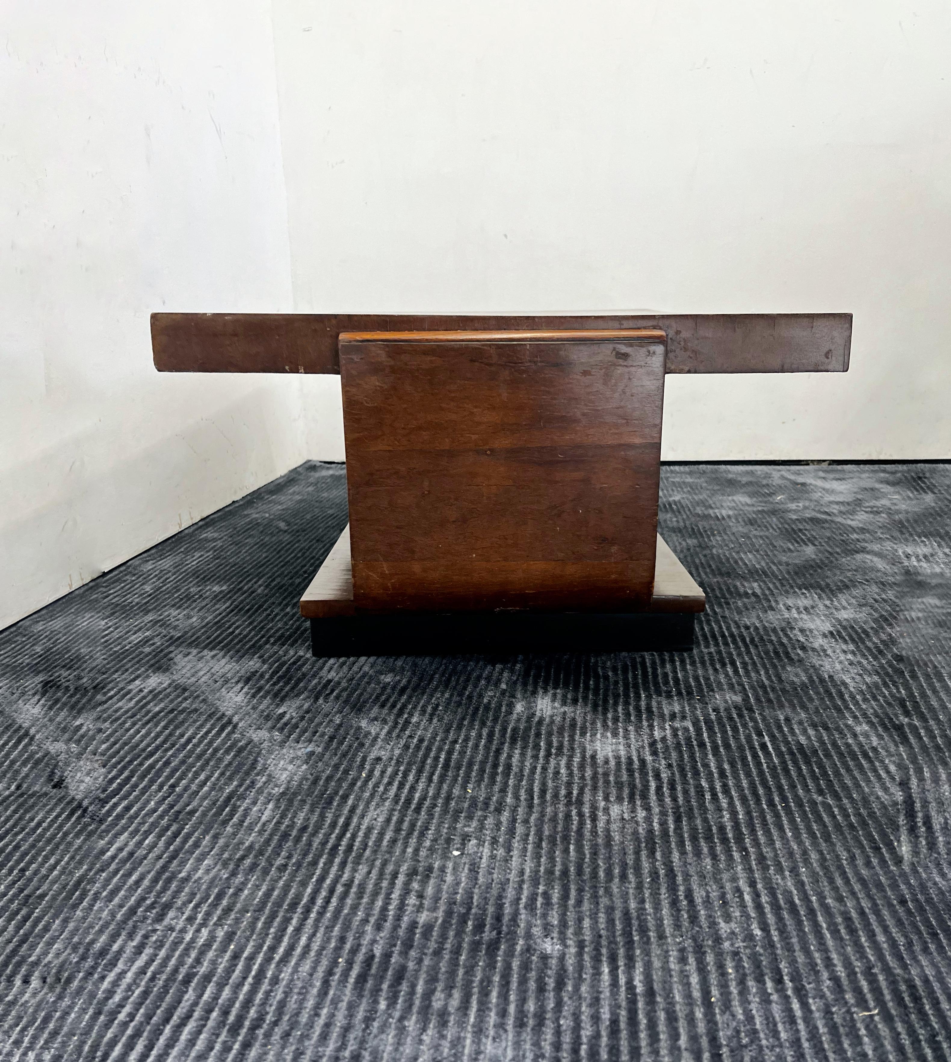 1940s Art Deco Burled Walnut Two Tier U-Base Coffee Table 1