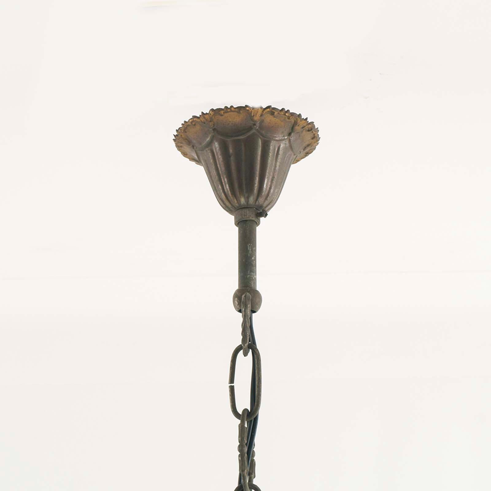 italien 1940s Art Deco Burnished Brass Chandelier Three Lights Swarovski Pendants en vente