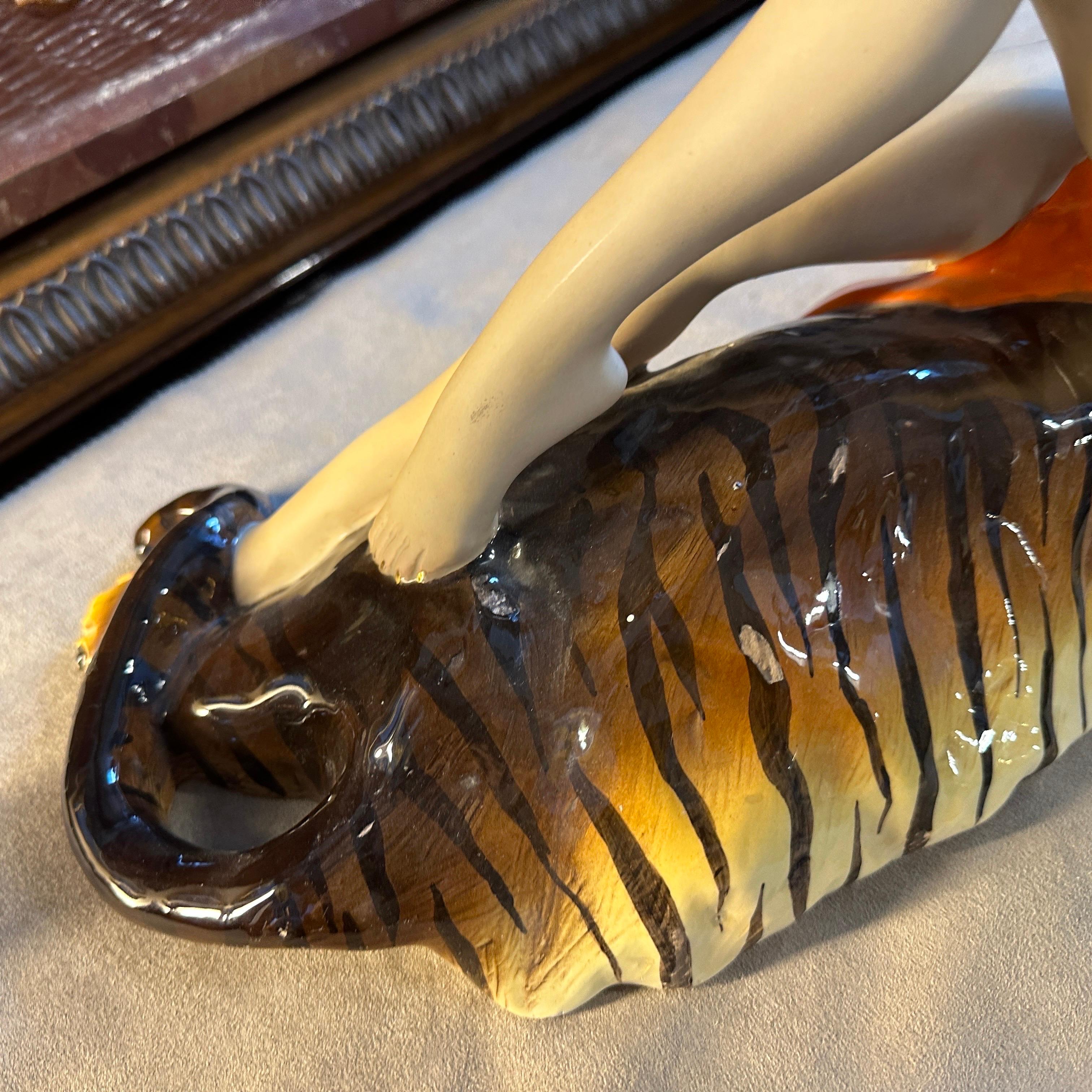 1940s Art Deco Ceramic Figure of an Amazon lying on a Tiger Skin by Corsaro For Sale 3